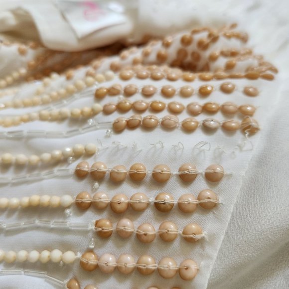 Parker Women’s Tan Cream Beaded Sleeveless Mini Dress Size M - Picture 8 of 17